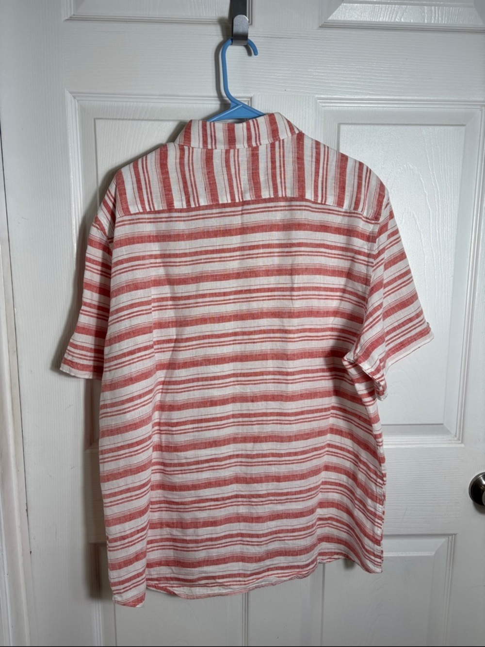 Saks Fifth Avenue Linen Shirt XL Rust Red White Striped - Picture 2 of 8